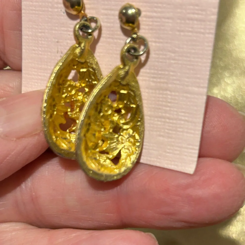 Gold Teardrop Multicolor Earrings - Picture 2 of 7